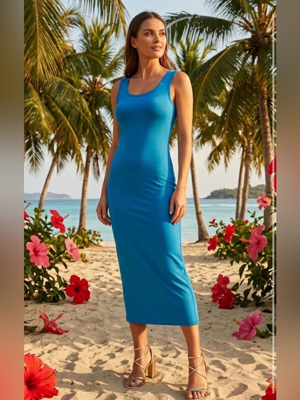 Blue Sleeveless Scoop Neck Maxi Dress - size Small - Picture 8 of 10